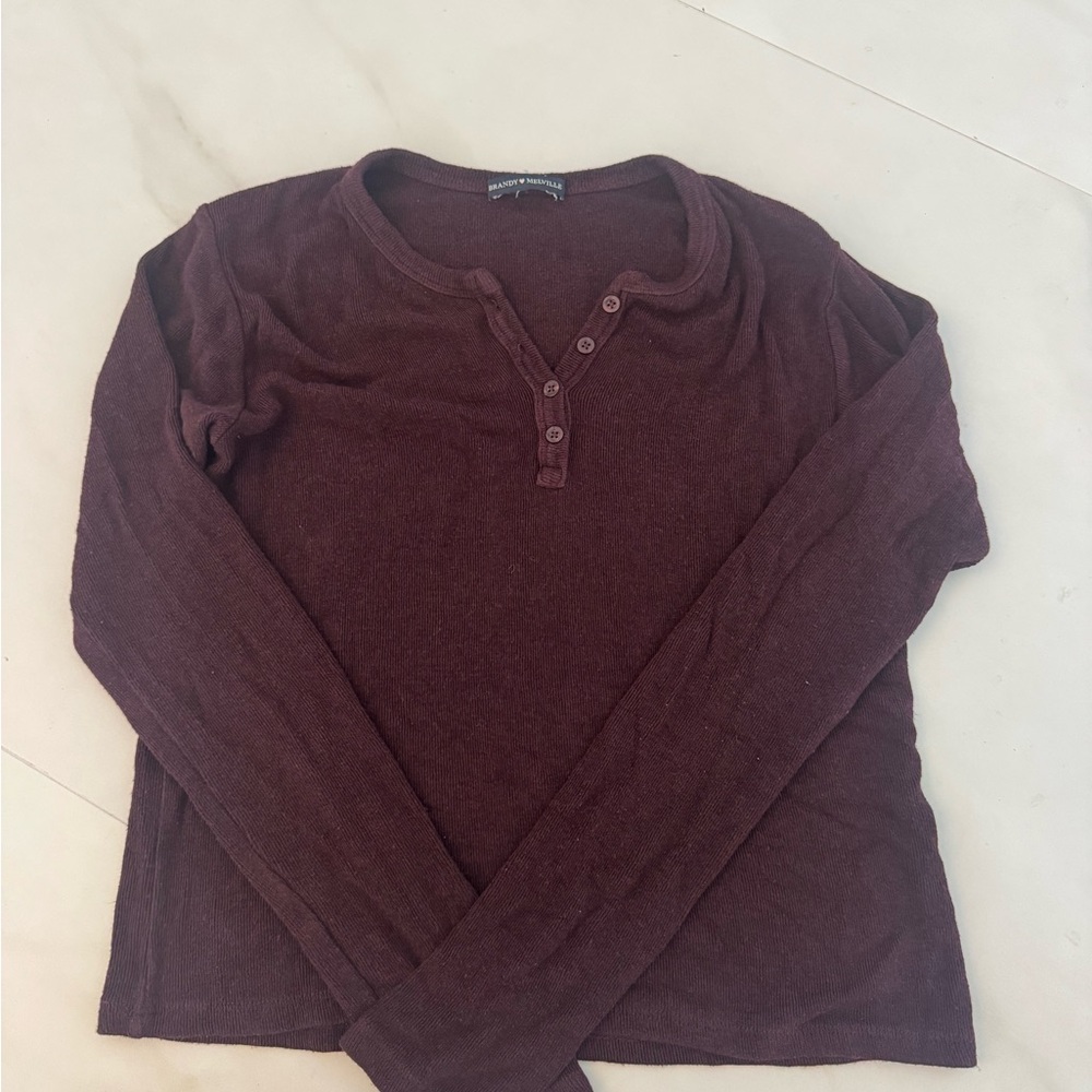 Burgundy Long Sleeve Henley Top
